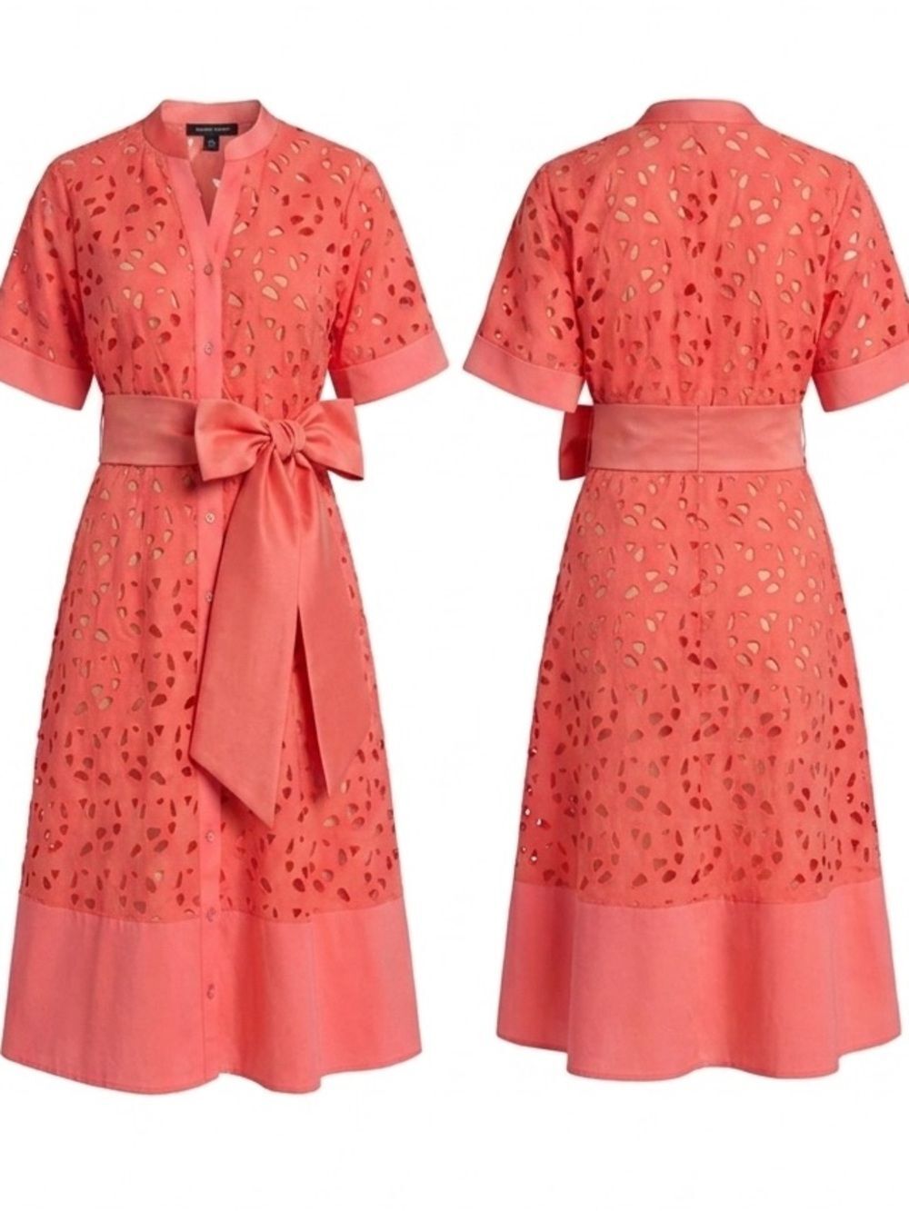 Karl Lagerfeld Paris Coral Eyelet Cotton A-Line Shirtdress NWT